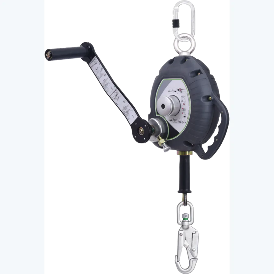 KALYPSO stainless steel wire rope, retractable fall arrester 10 m with integrated rescue winch