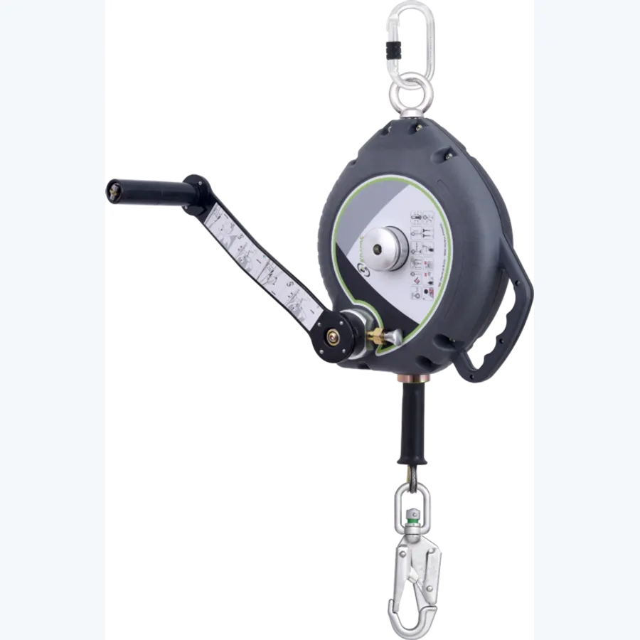 KALYPSO stainless steel wire rope, retractable fall arrester 20 m with integrated rescue winch