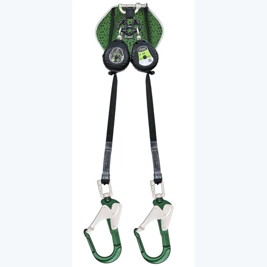 SPILO-S2 - Twin legged Retractable fall arrester and energy absorber in back pocket, lg 2.40 m, with big scaffold hooks
