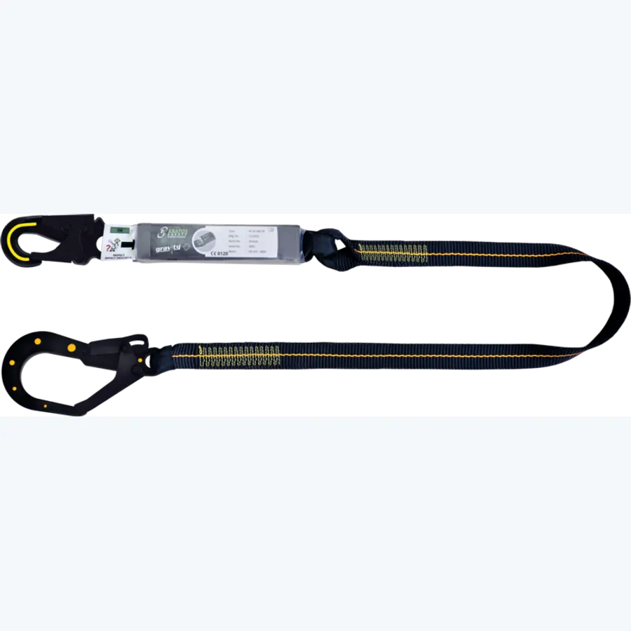 DIELECTRI - Dielectric Energy Absorbing Webbing Lanyard with dielectric snap hook and dielectric rebar hook, lg. 2 m