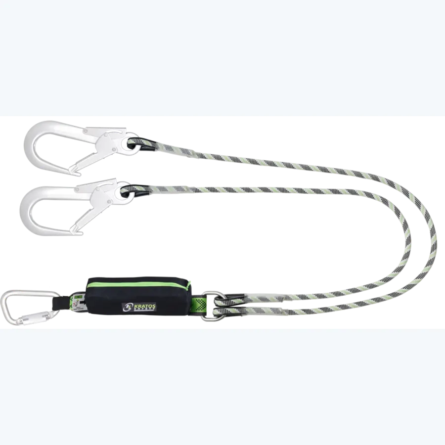 CURIOSITY-S - Forked energy absorbing kernmantle rope lanyard with aluminium connectors, lg. 1,50 m