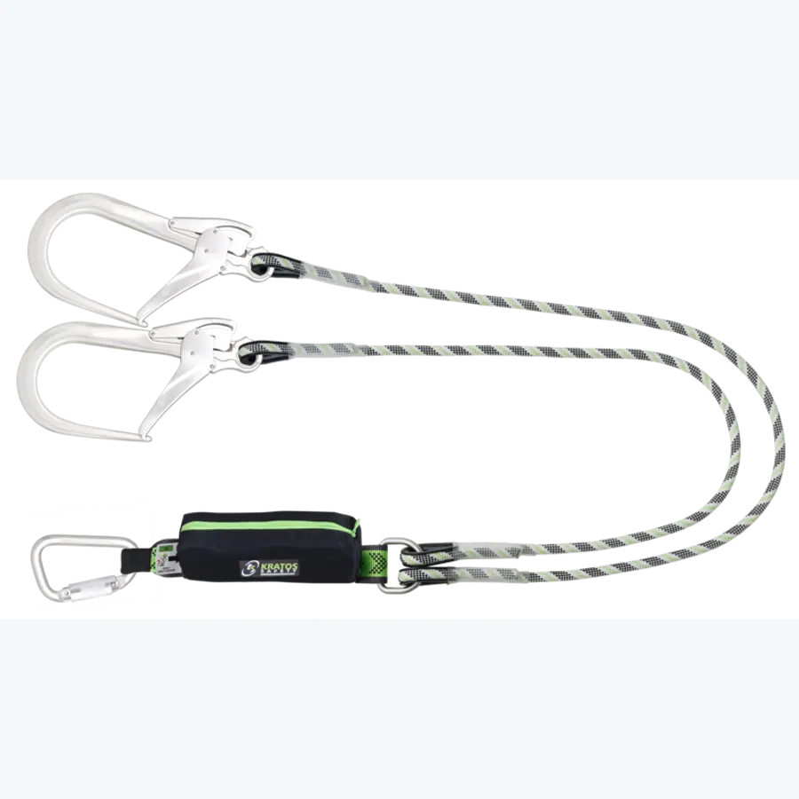 CURIOSITY-S - Forked energy absorbing kernmantle rope lanyard with aluminium connectors, lg. 1,50 m