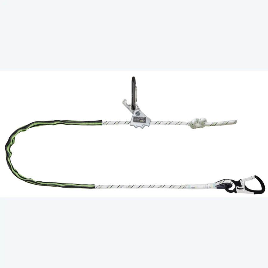 TIWA, Work positioning lanyard, Kernmantle rope lg. 3 m, aluminum grip adjuster and connectors