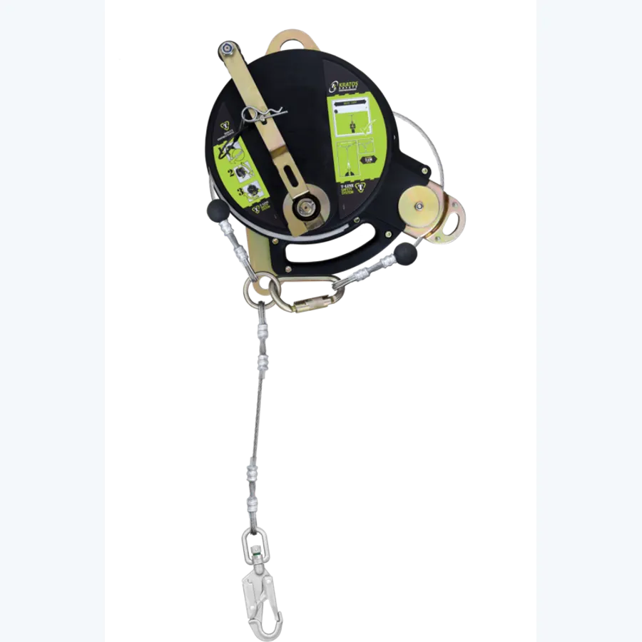 T-LINE, Retractable fall arrester with stainless steel dual safety cable with integrated recovery system, lg. 24 m