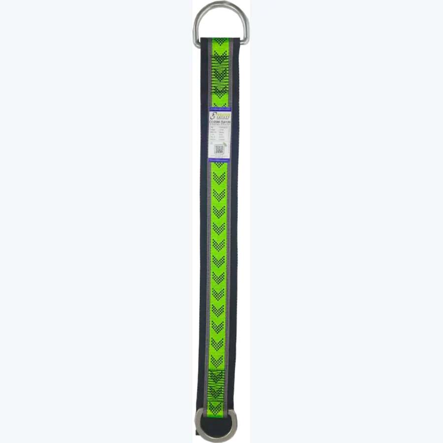 Crane anchorage lanyard, 70 mm wide webbing and steel D-ring
