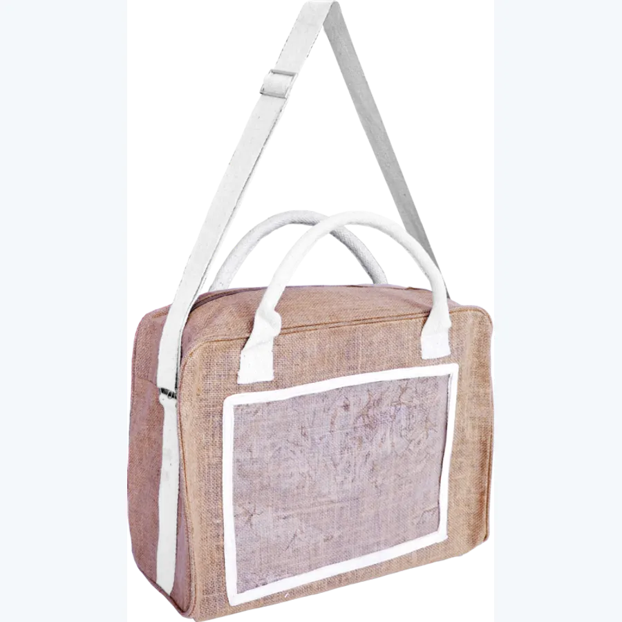 Jute bag with 2 handles and carrying strap